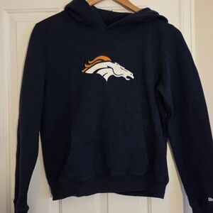 PINK Victoria's Secret Navy Hoodie with Orange and White Broncos Logo